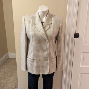 Vintage Worthington Petite cream plaid soft double breasted blazer size 10 P